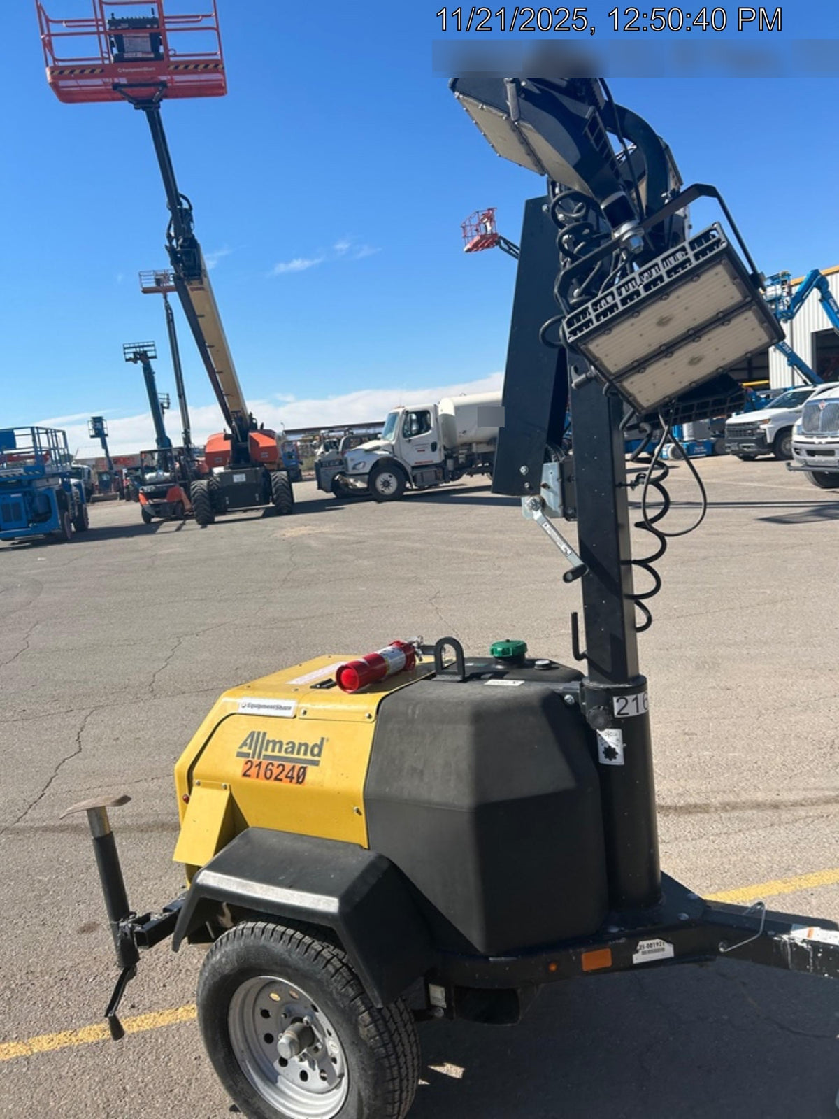 2022 Allmand NLV3GR (4) LED Light Fixture 350W, 23' Vertical Mast, 3kW Prime, Towable, Deep Sea L401, Leveling Jacks, Yanmar T4F 5.8hp