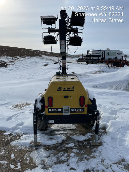 2022 Allmand NLV3GR (4) LED Light Fixture 350W, 23' Vertical Mast, 3kW Prime, Towable, Deep Sea L401, Leveling Jacks, Yanmar T4F 5.8hp