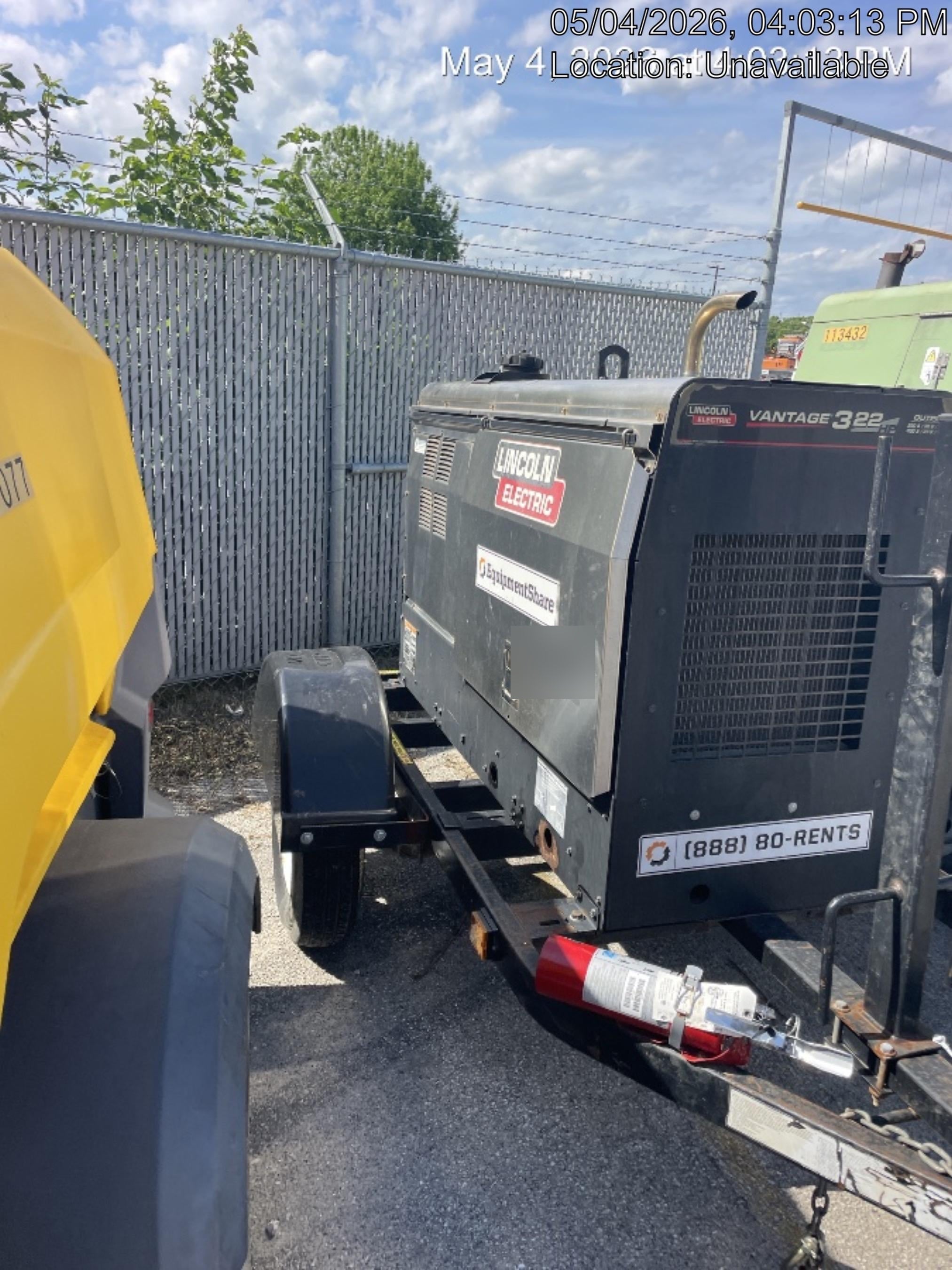 2019 Lincoln Electric Vantage 322 Ready-Pak 3, Two Wheel Trailer, Fender and Light Kit, Cable Rack