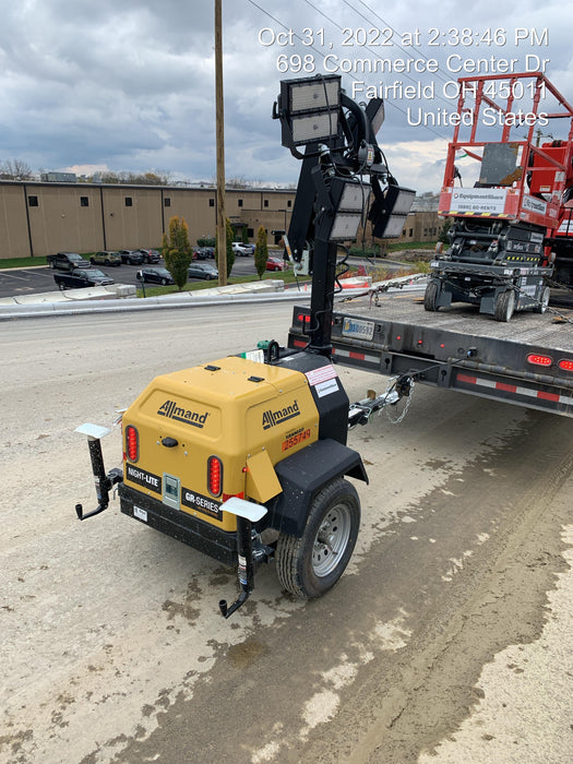 2022 Allmand NLV3GR (4) LED Light Fixture 350W, 23' Vertical Mast, 3kW Prime, Towable, ES Decals, T3