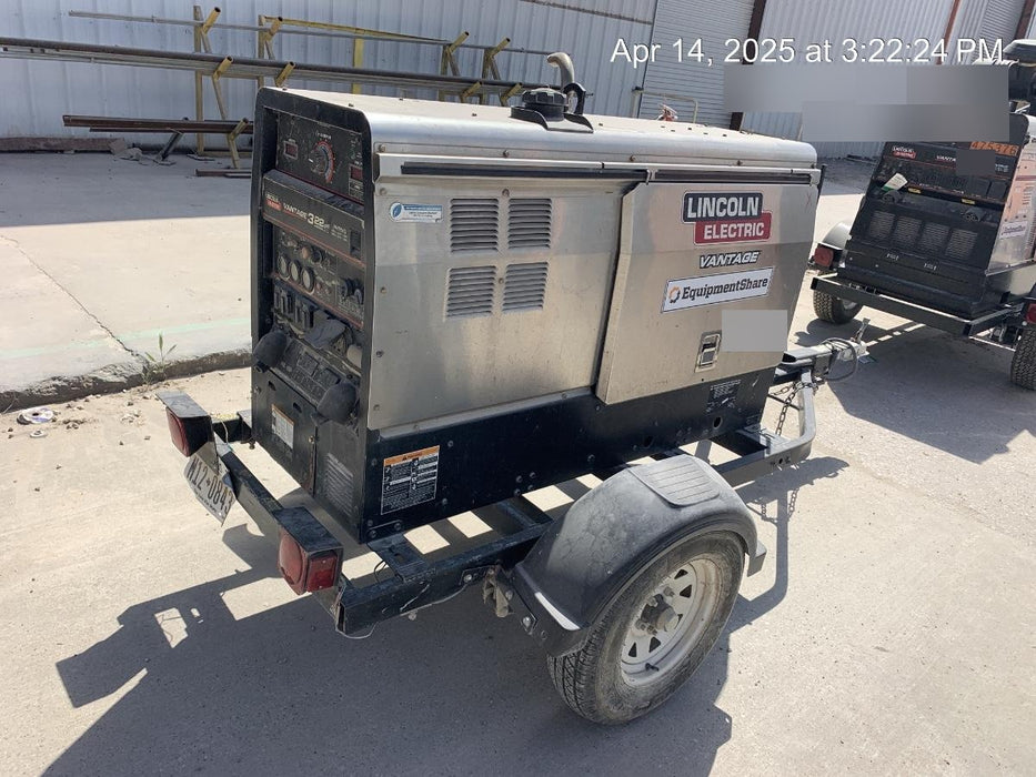 2019 Lincoln Electric Vantage 322 Welder Ready-Pak 3, Two wheel trailer, Fender and Light kit, Cable Rack