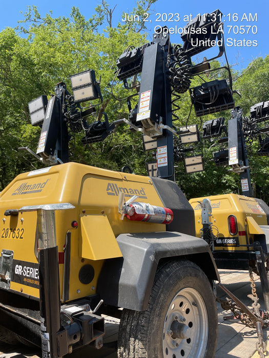 2022 Allmand NLV3GR (4) LED Light Fixture 350W, 23' Vertical Mast, 3kW Prime, Towable, Deep Sea L401, Leveling Jacks, Yanmar T4F 5.8hp