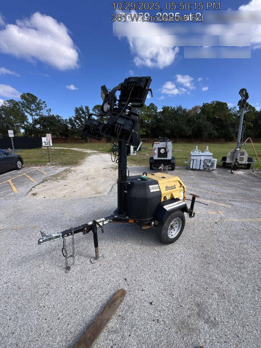 2022 Allmand NLV3GR (4) LED Light Fixture 350W, 23' Vertical Mast, 3kW Prime, Towable, Deep Sea L401, Leveling Jacks, Yanmar T4F 5.8hp