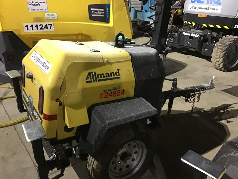 2020 Allmand NLV3GR (4) LED Light Fixture 350W, 23' Vertical Mast, 3kW Prime, Towable, Deep Sea L401, Leveling Jacks, Yanmar T4F 5.8hp