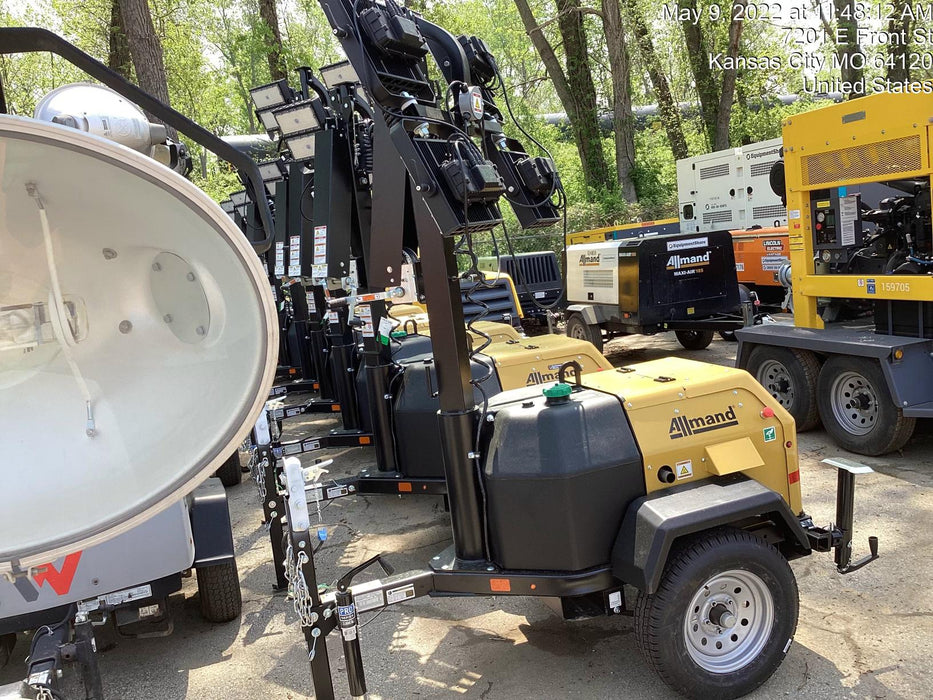 2022 Allmand NLV3GR (4) LED Light Fixture 350W, 23' Vertical Mast, 3kW Prime, Towable, Deep Sea L401, Leveling Jacks, Yanmar T4F 5.8hp