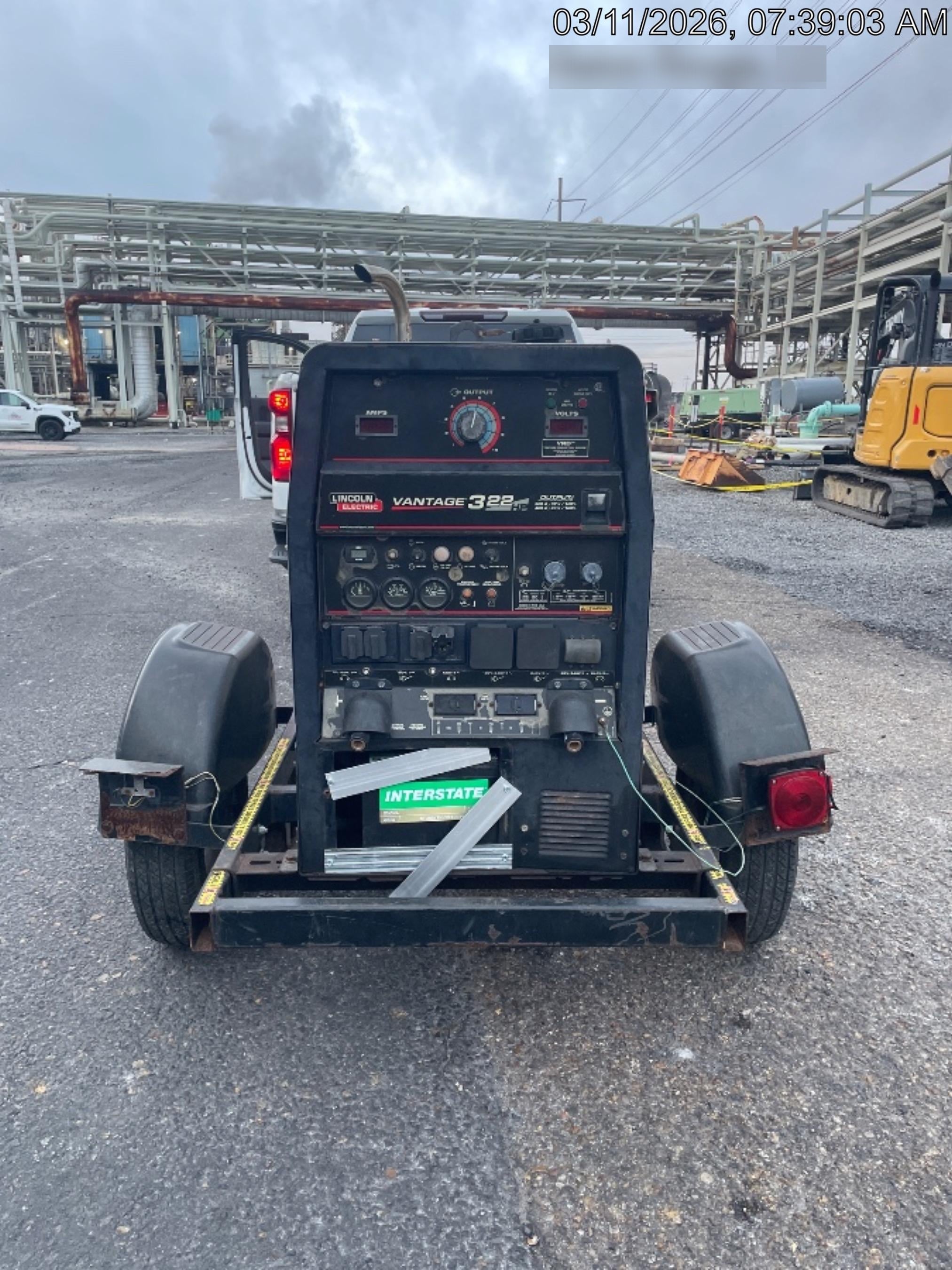 2019 Lincoln Electric Vantage 322 Welder Ready-Pak 3, Two wheel trailer, Fender and Light kit, Cable Rack