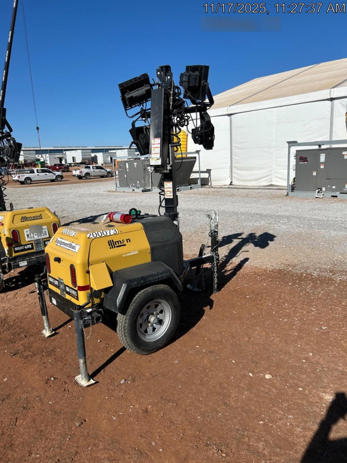 2022 Allmand NLV3GR (4) LED Light Fixture 350W, 23' Vertical Mast, 3kW Prime, Towable, Deep Sea L401, Leveling Jacks, Yanmar T4F 5.8hp