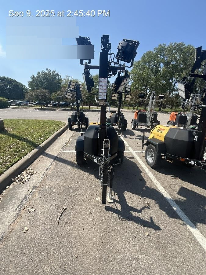2022 Allmand NLV3GR (4) LED Light Fixture 350W, 23' Vertical Mast, 3kW Prime, Towable, Deep Sea L401, Leveling Jacks, Yanmar T4F 5.8hp