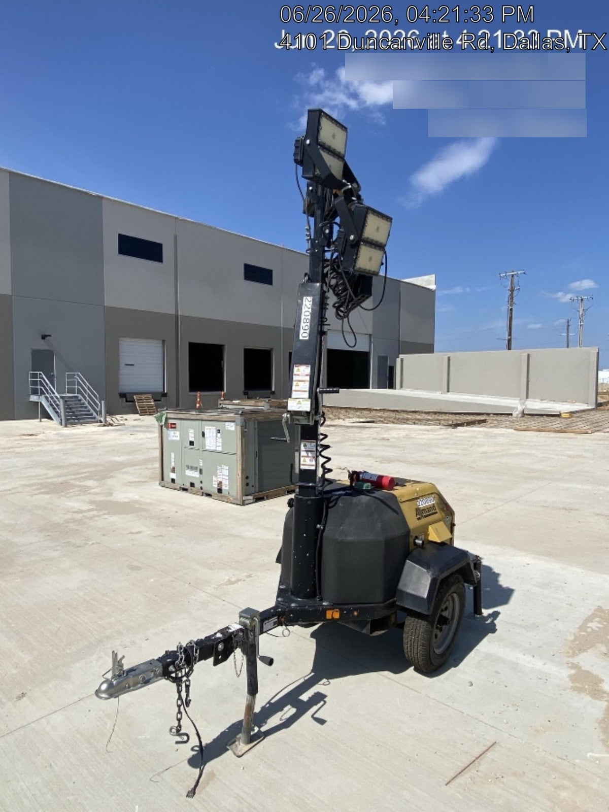 2022 Allmand NLV3GR (4) LED Light Fixture 350W, 23' Vertical Mast, 3kW Prime, Towable, Deep Sea L401, Leveling Jacks, Yanmar T4F 5.8hp