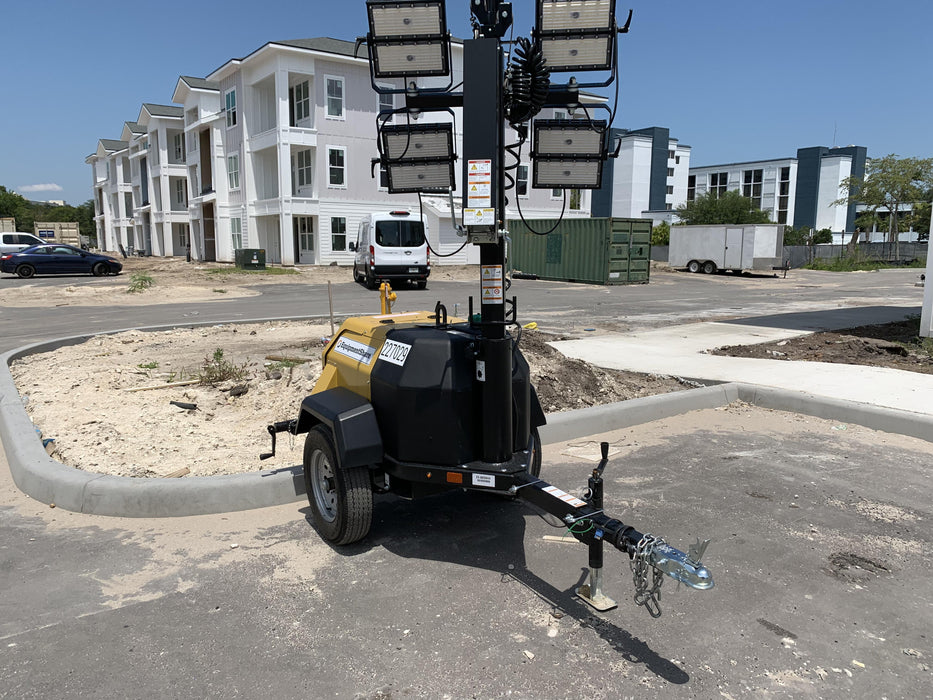 2022 Allmand NLV3GR (4) LED Light Fixture 350W, 23' Vertical Mast, 3kW Prime, Towable, Deep Sea L401, Leveling Jacks, Yanmar T4F 5.8hp