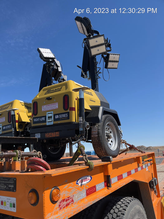 2022 Allmand NLV3GR (4) LED Light Fixture 350W, 23' Vertical Mast, 3kW Prime, Towable, ES Decals, T3