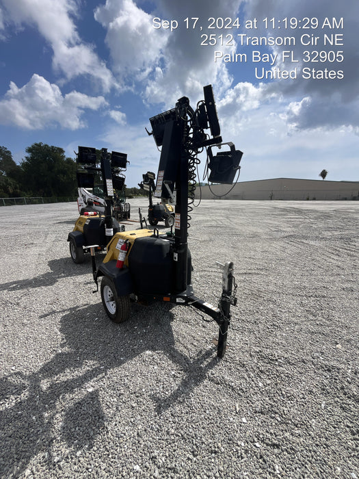 2021 Allmand NLV3GR (4) LED Light Fixture 350W, 23' Vertical Mast, 3kW Prime, Towable, Deep Sea L401, Leveling Jacks, Yanmar T4F 5.8hp