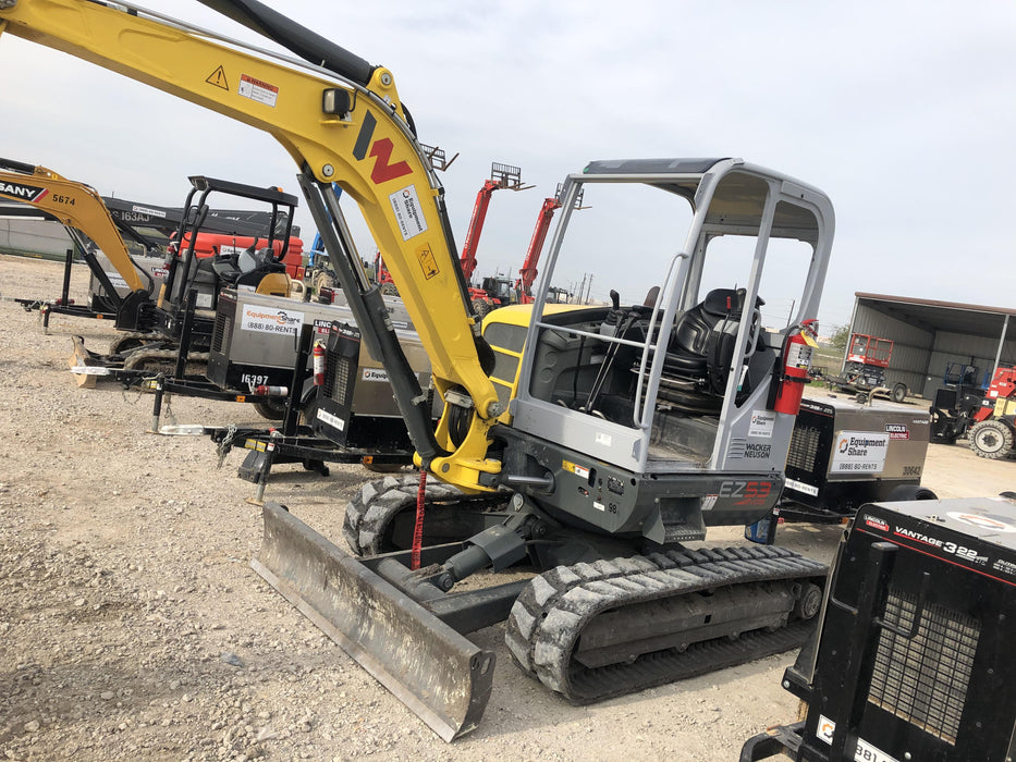 Wacker Neuson EZ53 Open ROPS, Rubber Tracks, Long Dipperstick, Bucket