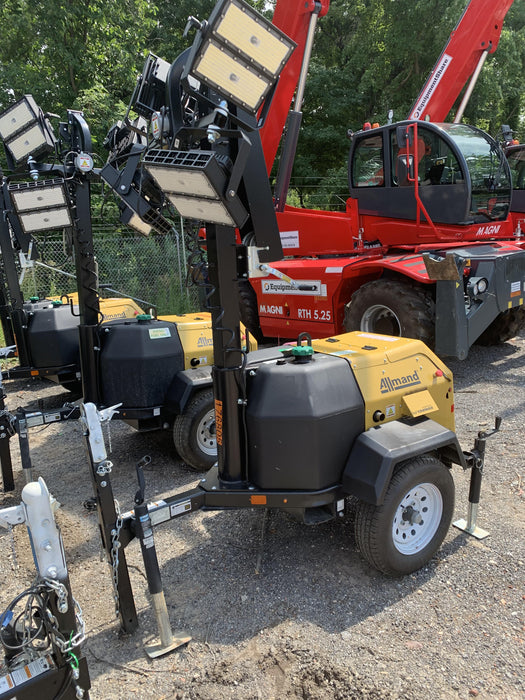 Allmand NLV3GR (4) LED Light Fixture 350W, 23' Vertical Mast, 3kW Prime, Towable, Deep Sea L401, Leveling Jacks, Yanmar T4F 5.8hp