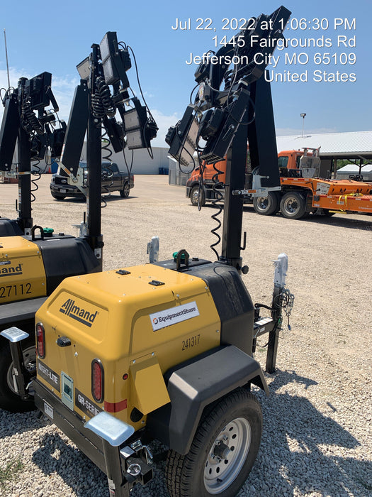 2022 Allmand NLV3GR (4) LED Light Fixture 350W, 23' Vertical Mast, 3kW Prime, Towable, Deep Sea L401, Leveling Jacks, Yanmar T4F 5.8hp