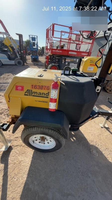 2021 Allmand NLV3GR (4) LED Light Fixture 350W, 23' Vertical Mast, 3kW Prime, Towable, Deep Sea L401, Leveling Jacks, Yanmar T4F 5.8hp