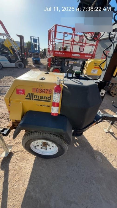 2021 Allmand NLV3GR (4) LED Light Fixture 350W, 23' Vertical Mast, 3kW Prime, Towable, Deep Sea L401, Leveling Jacks, Yanmar T4F 5.8hp