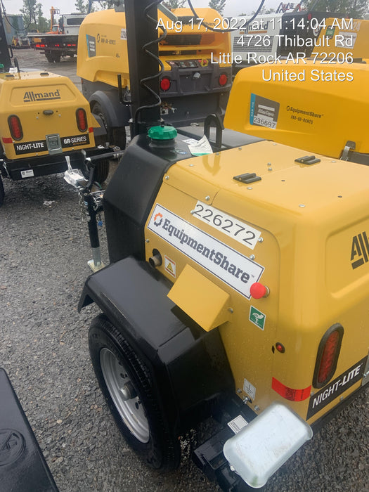 2022 Allmand NLV3GR (4) LED Light Fixture 350W, 23' Vertical Mast, 3kW Prime, Towable, Deep Sea L401, Leveling Jacks, Yanmar T4F 5.8hp