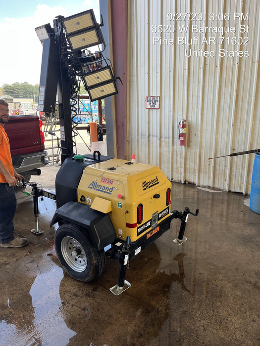 2022 Allmand NLV3GR (4) LED Light Fixture 350W, 23' Vertical Mast, 3kW Prime, Towable, Deep Sea L401, Leveling Jacks, Yanmar T4F 5.8hp