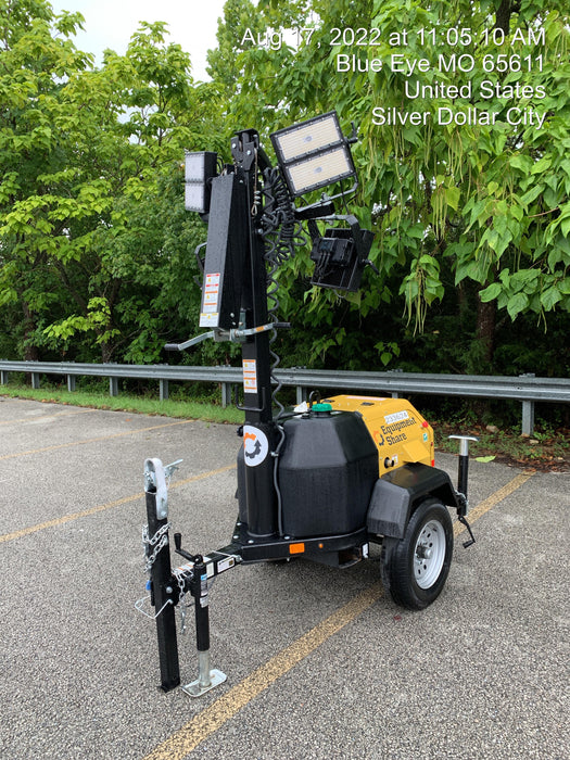 2022 Allmand NLV3GR (4) LED Light Fixture 350W, 23' Vertical Mast, 3kW Prime, Towable, Deep Sea L401, Leveling Jacks, Yanmar T4F 5.8hp