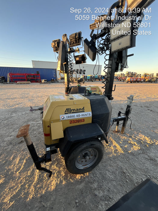 2022 Allmand NLV3GR (4) LED Light Fixture 350W, 23' Vertical Mast, 3kW Prime, Towable, Deep Sea L401, Leveling Jacks, Yanmar T4F 5.8hp