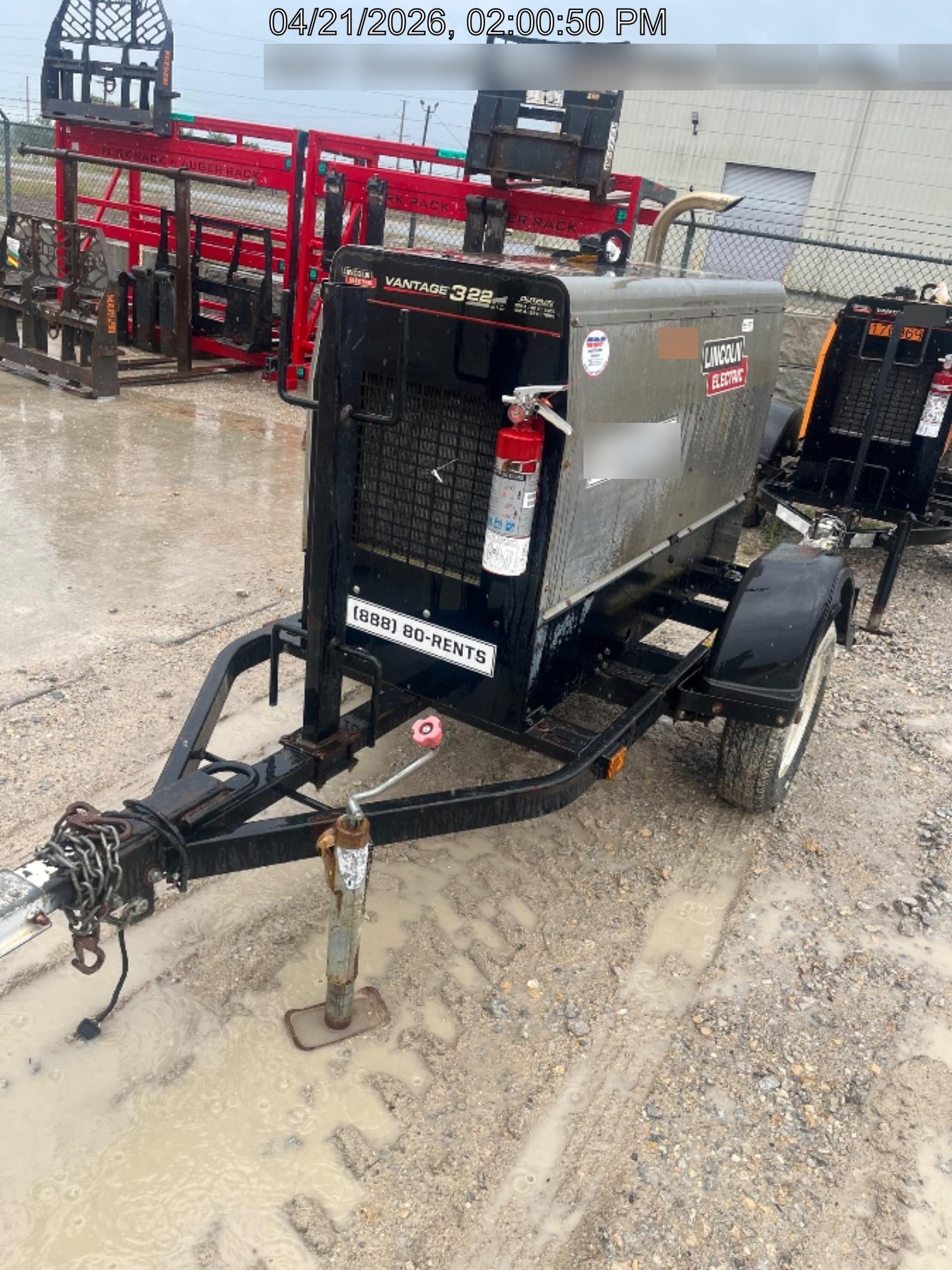 2019 Lincoln Electric Vantage 322 Welder Ready-Pak 3, Two wheel trailer, Fender and Light kit, Cable Rack
