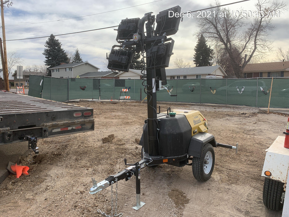 2021 Allmand NLV3GR (4) LED Light Fixture 350W, 23' Vertical Mast, 3kW Prime, Towable, Deep Sea L401, Leveling Jacks, Yanmar T4F 5.8hp