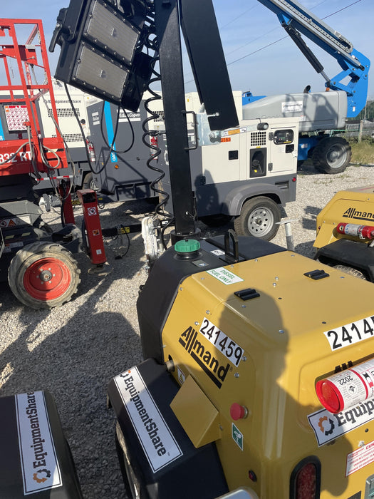 2022 Allmand NLV3GR (4) LED Light Fixture 350W, 23' Vertical Mast, 3kW Prime, Towable, Deep Sea L401, Leveling Jacks, Yanmar T4F 5.8hp