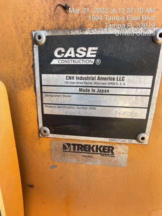 2017 Case CX80C CLOSED CAB, A/C,RUBBER TRACKS PADS,7'-2" ARM,THUMB