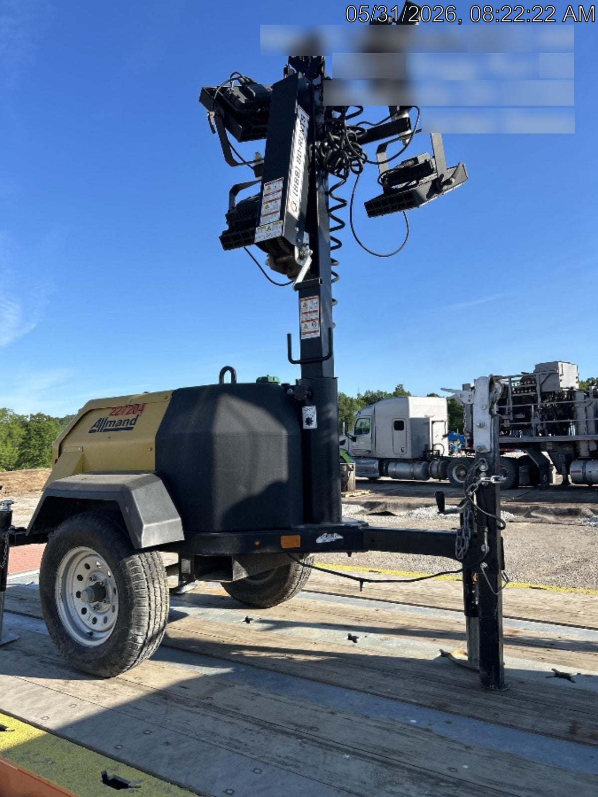 2022 Allmand NLV3GR (4) LED Light Fixture 350W, 23' Vertical Mast, 3kW Prime, Towable, Deep Sea L401, Leveling Jacks, Yanmar T4F 5.8hp