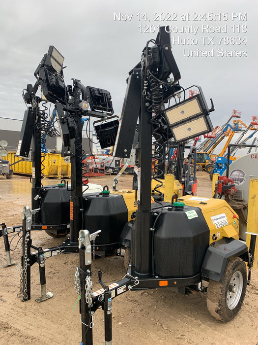 2022 Allmand NLV3GR (4) LED Light Fixture 350W, 23' Vertical Mast, 3kW Prime, Towable, Deep Sea L401, Leveling Jacks, Yanmar T4F 5.8hp