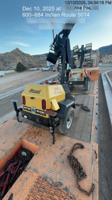 2022 Allmand NLV3GR (4) LED Light Fixture 350W, 23' Vertical Mast, 3kW Prime, Towable, Deep Sea L401, Leveling Jacks, Yanmar T4F 5.8hp