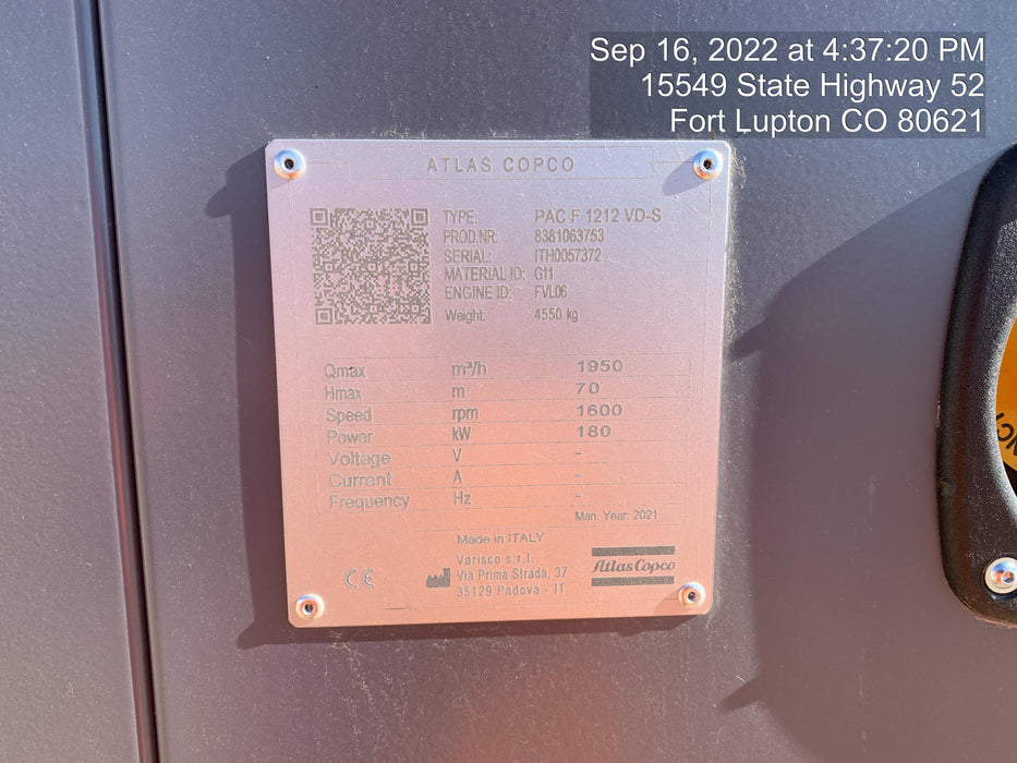 2022 ATLAS COPCO PAC F1212 VD-S