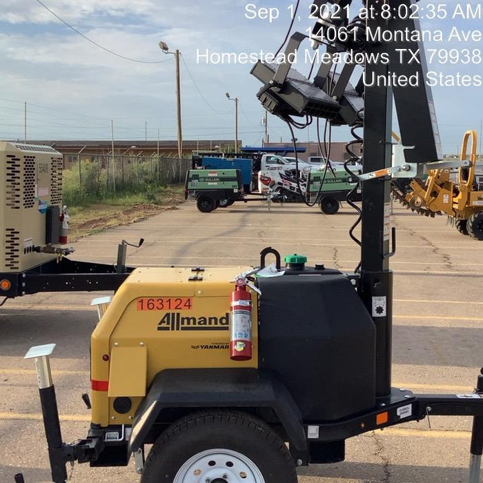 2021 Allmand NLV3GR (4) LED Light Fixture 350W, 23' Vertical Mast, 3kW Prime, Towable, Deep Sea L401, Leveling Jacks, Yanmar T4F 5.8hp