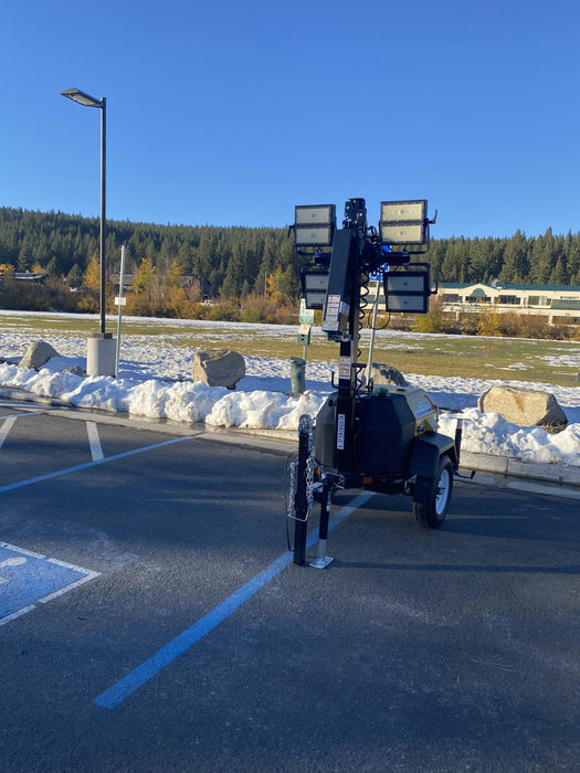 Allmand NLV3GR (4) LED Light Fixture 350W, 23' Vertical Mast, 3kW Prime, Towable, Deep Sea L401, Leveling Jacks, Yanmar T4F 5.8hp