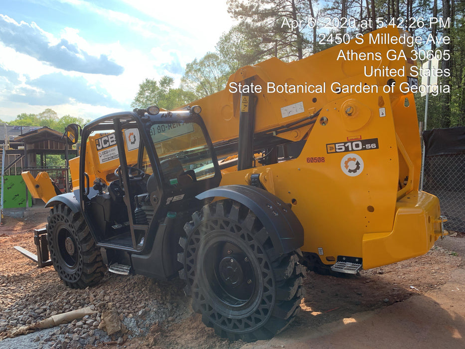 2020 JCB 510-56 Canopy, 74 HP, Solid Tires, STD Worklight, Beacon, Aux Hydraulics, Lifting Eye, Back up Alarm w/66" Carriage/60" Forks