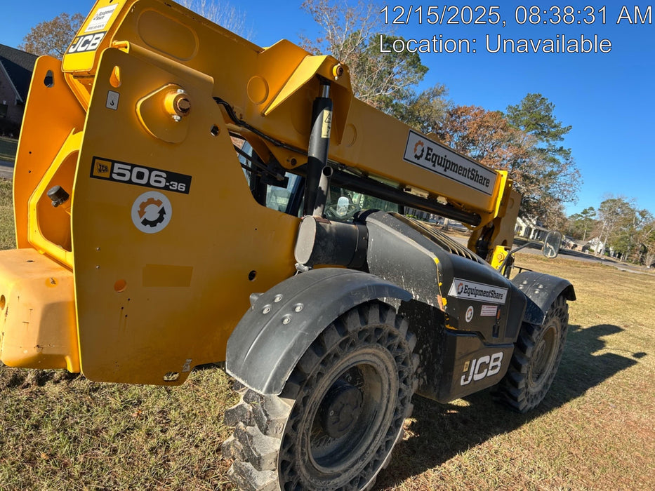 2020 JCB 506-36 Cab/Heat/Air, 74 HP, Solid Tires, STD Worklight, Beacon, Aux Hydraulics, Lifting Eye, Back up Alarm w/48" Carriage/48" Forks