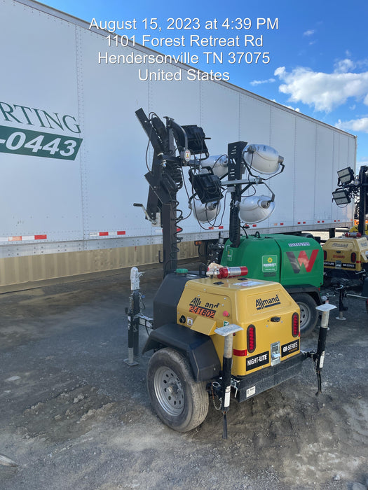 2022 Allmand NLV3GR (4) LED Light Fixture 350W, 23' Vertical Mast, 3kW Prime, Towable, Deep Sea L401, Leveling Jacks, Yanmar T4F 5.8hp