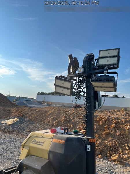 2022 Allmand NLV3GR (4) LED Light Fixture 350W, 23' Vertical Mast, 3kW Prime, Towable, Deep Sea L401, Leveling Jacks, Yanmar T4F 5.8hp