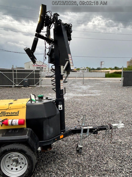 2022 Allmand NLV3GR (4) LED Light Fixture 350W, 23' Vertical Mast, 3kW Prime, Towable, Deep Sea L401, Leveling Jacks, Yanmar T4F 5.8hp