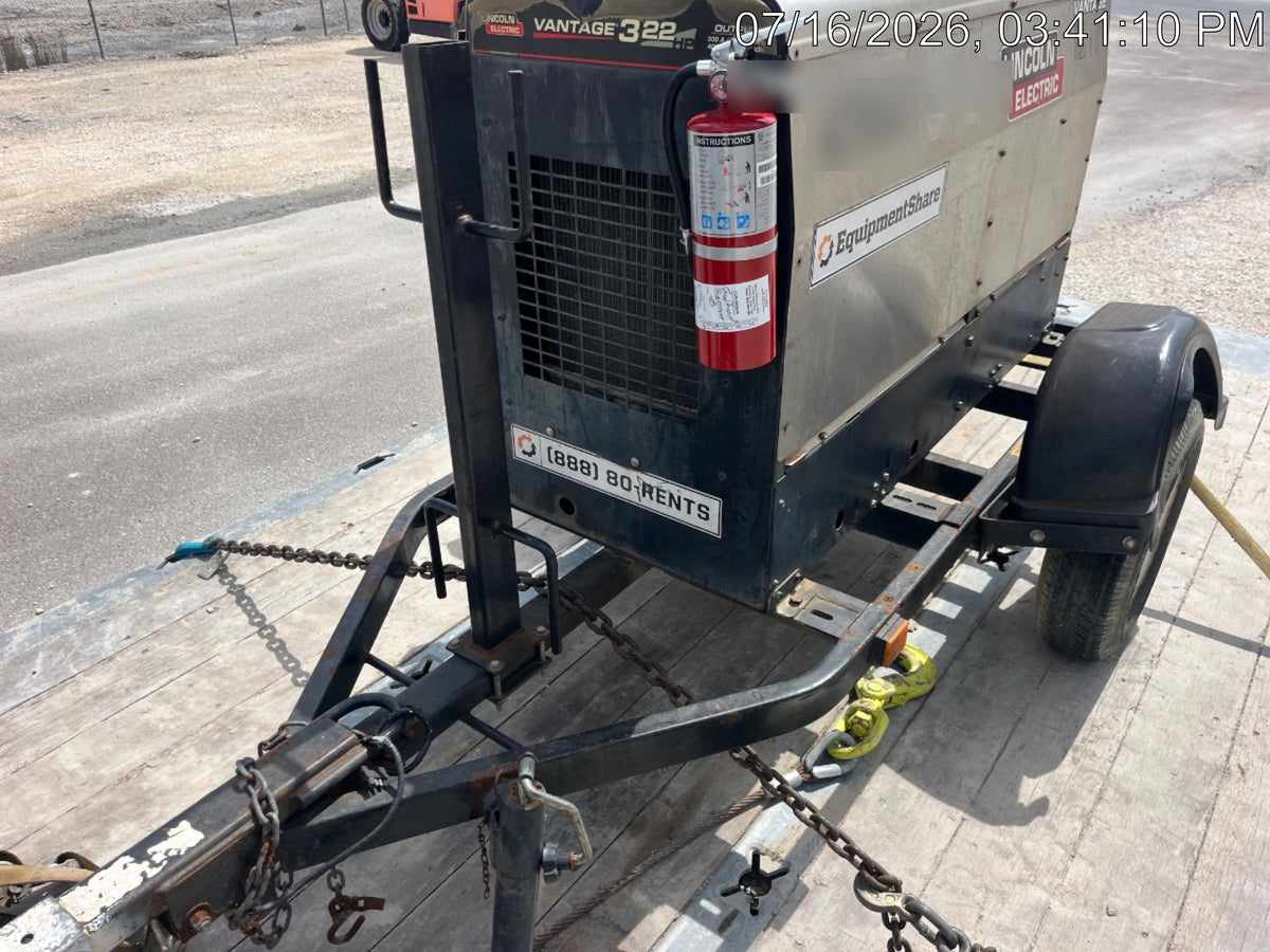 2019 Lincoln Electric Vantage 322 Ready-Pak 3, Two Wheel Trailer, Fender and Light Kit, Cable Rack