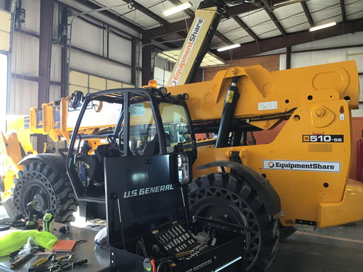 2019 JCB 510-56 74 HP, Beacon, Worklights, Aux Hydraulics, Solid Tires, 60" Carriage/Forks