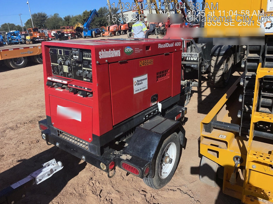 2022 Shindaiwa DGW400MDL Kubota D902 Engine, 23 HP, Dual Op Welder, Wire, Arc, Droop Stick, Tig, and CC Stick Functionality, Simulphase, 3 Phase and 1 Phase Gen Output, Single Axle NB Trlr, Slr Trckl Chrg 12V 12W, Fire Ext