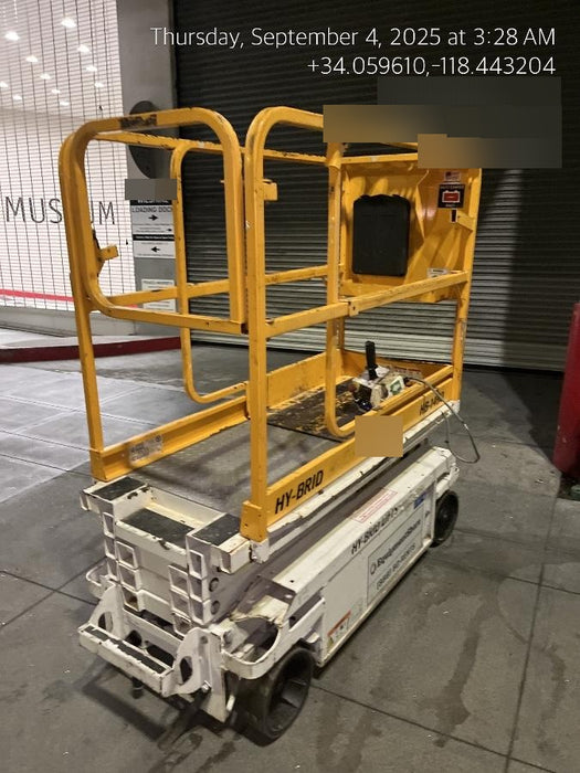 Custom Equipment HB-1430 <ul>
 <li>Hy-Brid Scissor Lift</li>
  <li>Platform capacity up to 670 lbs.</li>
  <li>Working height up to 20 ft</li>
  <li>Weighs under 1,700 lbs.</li>
  <li>Non-marking wheels </li>
</ul>