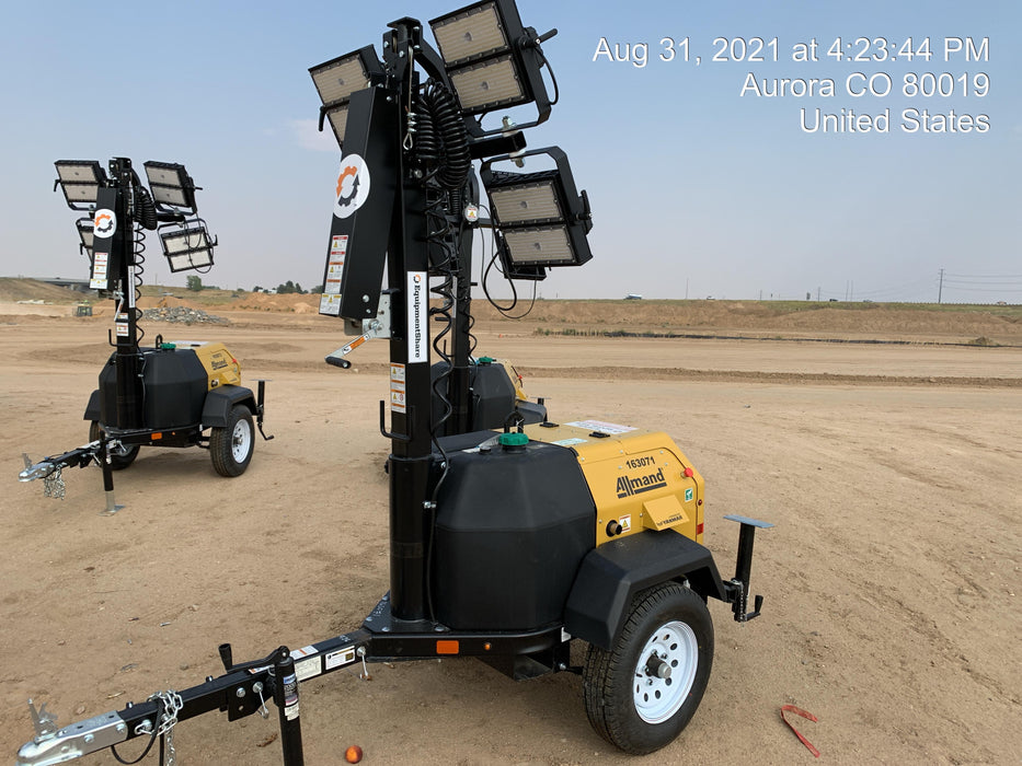 2021 Allmand NLV3GR (4) LED Light Fixture 350W, 23' Vertical Mast, 3kW Prime, Towable, Deep Sea L401, Leveling Jacks, Yanmar T4F 5.8hp