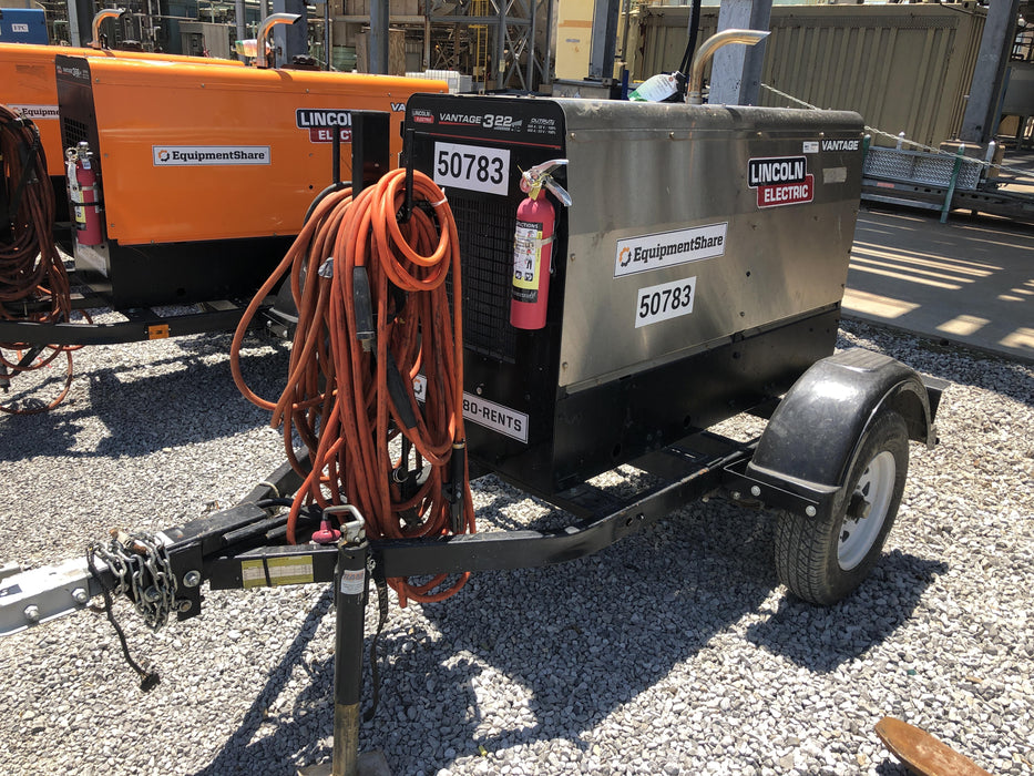 2019 Lincoln Electric Vantage 322 Welder Ready-Pak 3, Two wheel trailer, Fender and Light kit, Cable Rack
