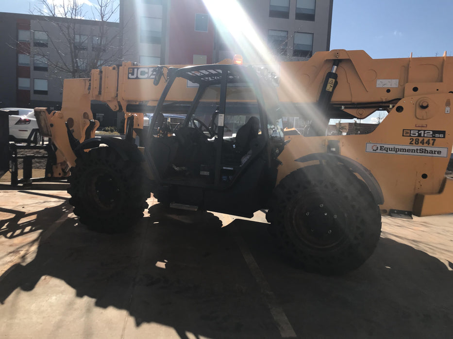 2019 JCB 512-56 109 HP w/Open ROPS, Beacon, Aux Hydraulics, Worklights, Solid Tires 60" Carriage/Forks