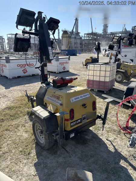 2022 Allmand NLV3GR (4) LED Light Fixture 350W, 23' Vertical Mast, 3kW Prime, Towable, Deep Sea L401, Leveling Jacks, Yanmar T4F 5.8hp