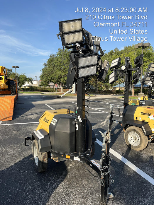 2022 Allmand NLV3GR (4) LED Light Fixture 350W, 23' Vertical Mast, 3kW Prime, Towable, Deep Sea L401, Leveling Jacks, Yanmar T4F 5.8hp