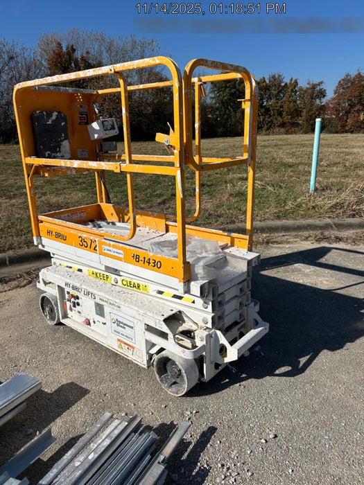 Custom Equipment HB-1430 Hy-Brid Scissor Lift
Platform capacity up to 670 lbs
Working height up to 20 ft
Weighs under 1,700 lbs
Non-marking wheels